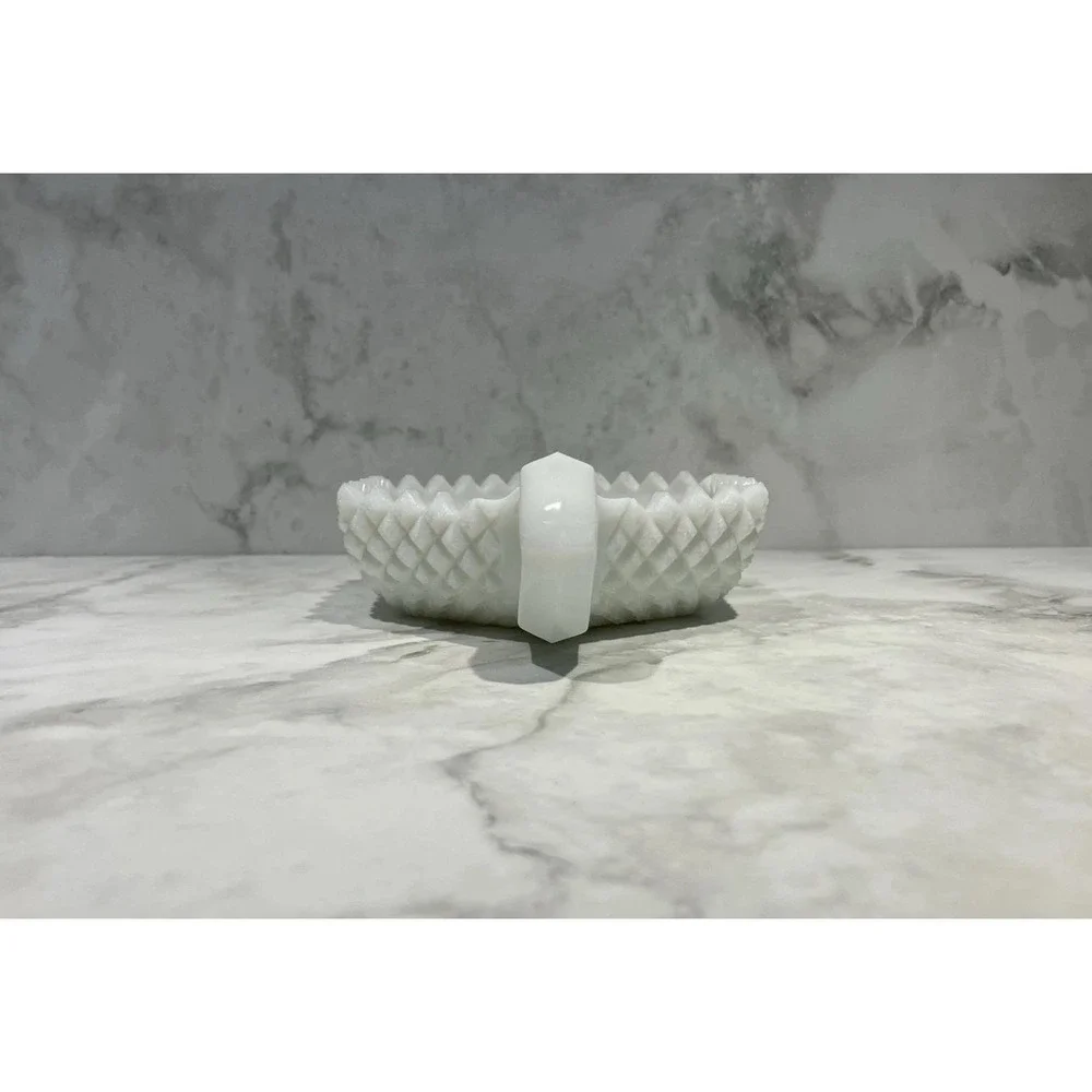 Westmoreland English Hobnail Milk Glass 1-Handle Candy Trinket Bowl Dish Hex Vtg